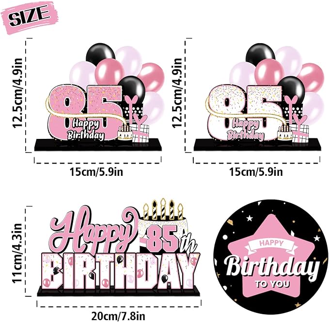 LINGTEER Happy 85th Birthday Pink Acrylic Table Topper Centerpieces Set - Cheers to 85 Years Old Birthday 85th Bday Party Gift Decorations.