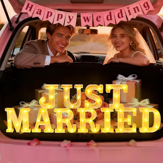 Aurelema 11 Pcs Just Married Large LED Letter Sign Just Married Sign LED Lights Wedding Ceremony Backdrop Decorations Battery Powered Table Decoration for Wedding Proposal Engagement