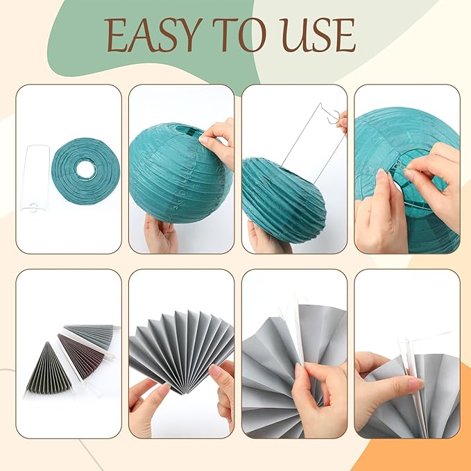 Wavwavw 18 Pcs Boho Hanging Paper Lanterns and Paper Fans Decor Back to School Party Decorations Round Boho Garlands Bulletin Board Decor for Classrooms Office Ceilings Wall Birthday Party Supplies