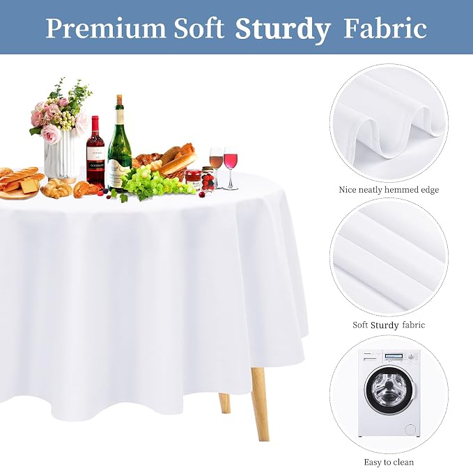 Pesonlook 12 Pack White Round Tablecloth-120 Inch Polyester Round Table Cover White Tablecloths Washable Fabric Table Cover for Wedding/Party/Banquet/Dining/Buffet Table