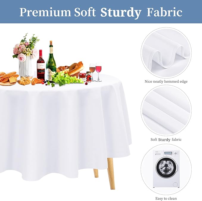Pesonlook 12 Pack Round Tablecloth White Polyester Table Cloths 90 Inch Washable Fabric Round Table Cover White Tablecloth for Wedding/Party/Banquet