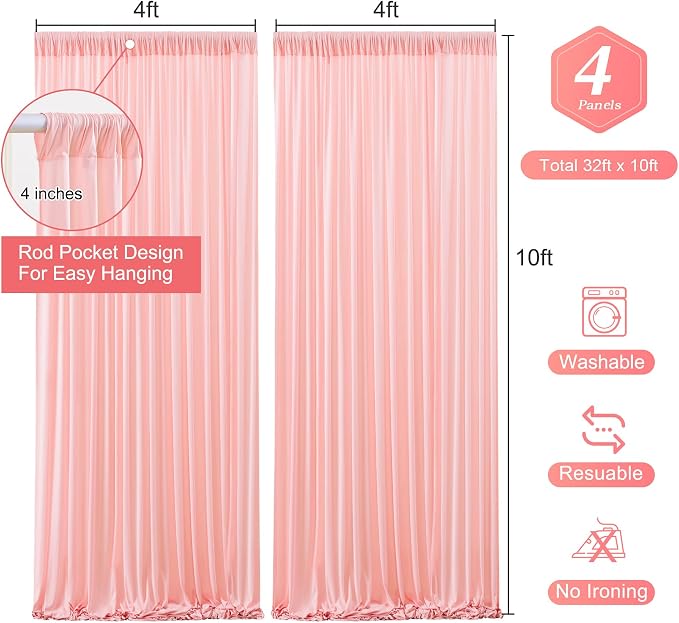 Blush Pink Backdrop Curtains-Wrinkle-Free Polyester Photography Drapes Party Curtain Background for Baby Shower Wedding Decorations- 16 X10FT