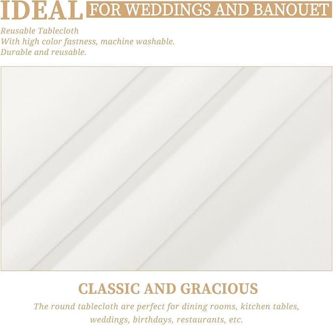 Showgeous 12 Pack Ivory Round Tablecloth - 120 Inch Polyester Table Cloth - Washable Decorative Fabric Table Covers for Wedding Party Banquet