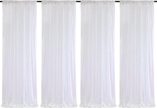 White Iridescent Sequin Backdrop Curtains 4 Pcs 2ftx8ft Wedding Stage Background Backdrop Glitter Fabric Backdrop Drape
