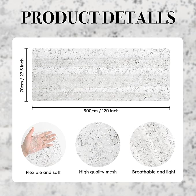 Artoid Mode White Silver Gauze Table Runner 120 Inch 10FT, Glitter Metallic Foil Sheer Dining Holiday Wedding Anniversary Birthday Table Decor for Home Party