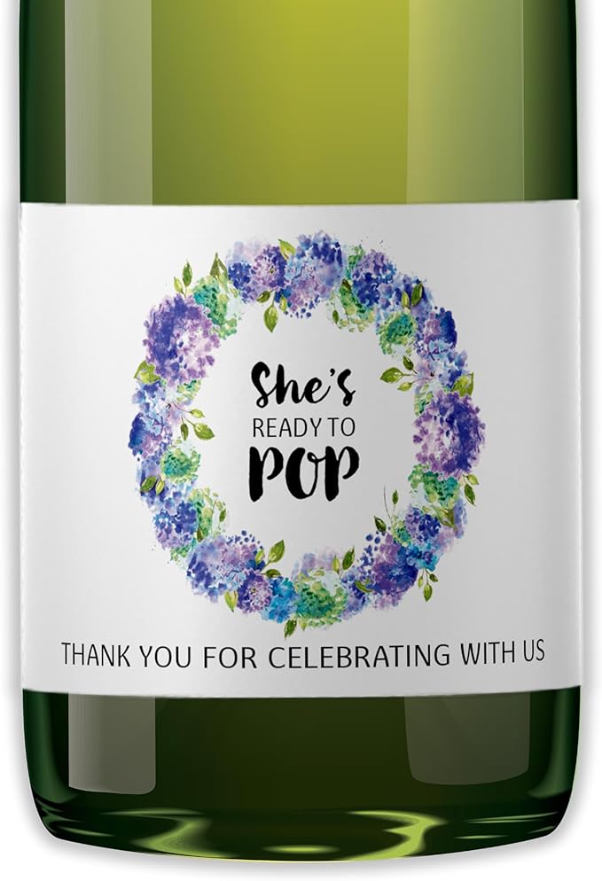 It’s a Boy Mini Champagne Bottle Labels ● SET of 12 ● She’s Ready To POP Baby Shower Favor Label, About to POP Thank You Favors, Blue Boy Baby Shower Gender Reveal Waterproof (Vine)