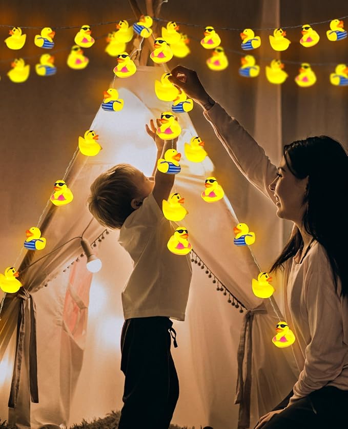 AceList 20 LED Summer Rubber Duck String Lights, Beach Squeezable and Sound-Enabled, Jeep Ducks for Kids' Bedroom, Christmas, Birthday, Beach Themed Party, Poolside and Tropical Decor