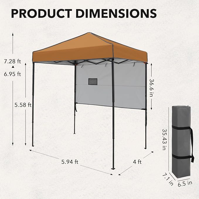 6x4 Pop Up Canopy Tent with Half Wall Panel, Instant Portable Beach Canopy, Outdoor Tent with Carry Bag for Camping, Sports, Tailgating, Events, Khaki