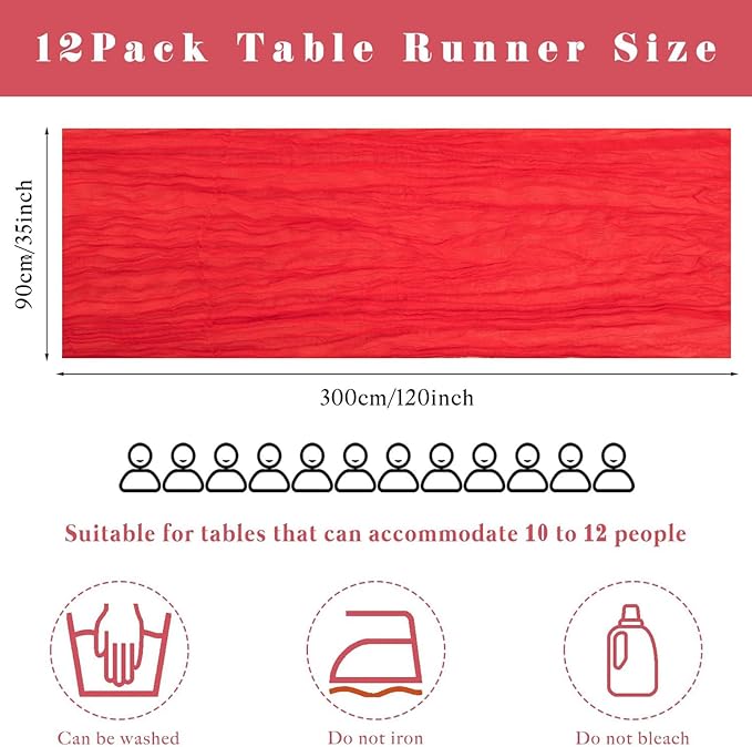 Red 6 Pieces 35 x 120 Inches Long Cheesecloth Table Runner Gauze Fabric 10Ft Boho Table Runner Rustic Sheer Runner for Wedding Baby Bridal Shower Birthday Holiday Party Table Arbor Decor (Red)