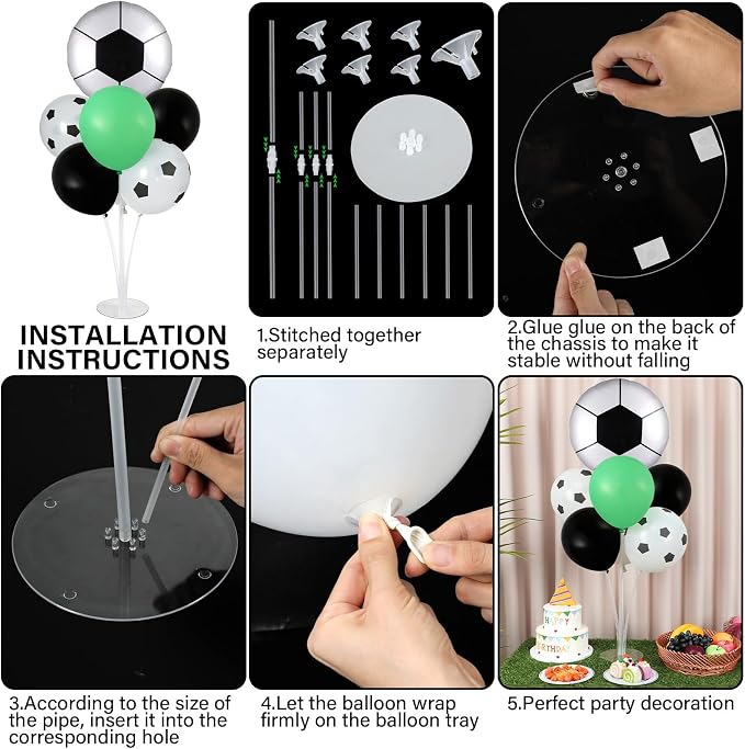 Soccer party Balloons Stand Kit 2 Sets with 2 Soccer Foil Balloons Arch Kit Green White Black Themed Centerpiece for Tables for 2026 World Men Boys Football Game Sports Birthday Party Decorations