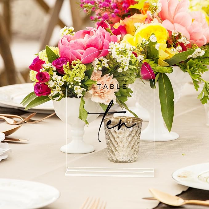 Clear Wedding Table Numbers 1-15 with Stands, 5x7 Inch Clear Arched Table Sign with Raised Black Numbers, Acrylic Arch Table Numbers for Wedding Reception, Party, Banquet and Event