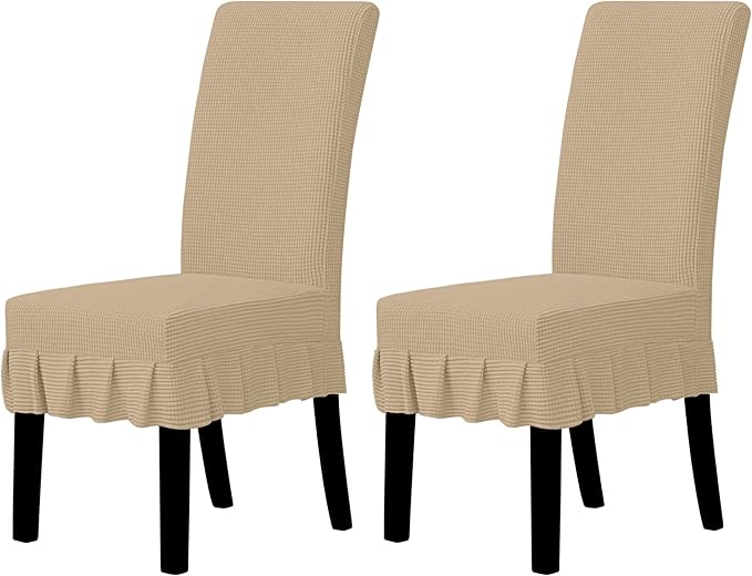 Easy-Going Dining Chair Covers Stretch Parsons Chair Slipcover with Skirt Chair Covers for Dining Room Restaurant Banquet (2 PCS, Sand)