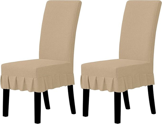 Easy-Going Dining Chair Covers Stretch Parsons Chair Slipcover with Skirt Chair Covers for Dining Room Restaurant Banquet (2 PCS, Sand)