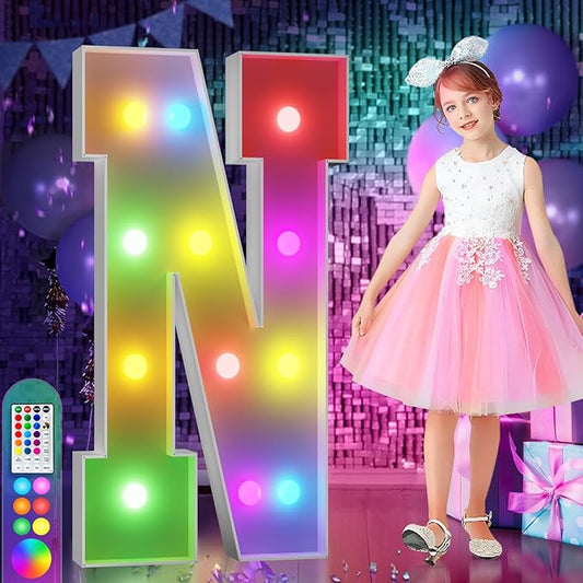 imprsv 4FT Colorful Marquee Letters N, 18 Colors Large Light up Letters Alphabet Sign with Remote, Large Marry Me Sign, Birthday Party Decorations Anniversary Wedding Decoration