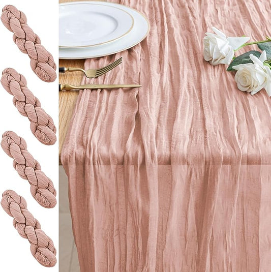 4PCS Table Runner Cheesecloth 10FT Dusty Pink Boho Gauze Cheese Cloth Rustic Sheer Table Runners for Wedding Bridal Baby Shower Party Decoration