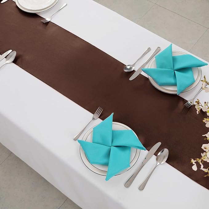 Horbaunal 2 Pack Brown Satin Table Runner 12 x 108 Inch, Smooth Table Runners for Wedding Banquets Birthday Party