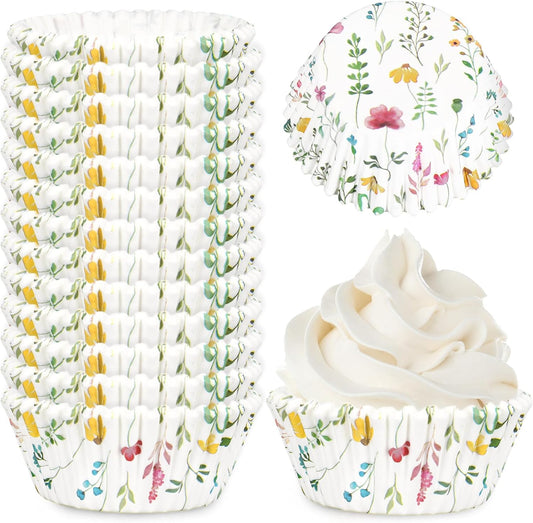 Whaline 300Pcs Floral Cupcake Liners Colorful Flower Paper Baking Cups Wildflower Muffin Liner Cupcake Wrappers for Baby Shower Bridal Shower Wedding Party Baking Supplies, 2 x 1.2 Inch