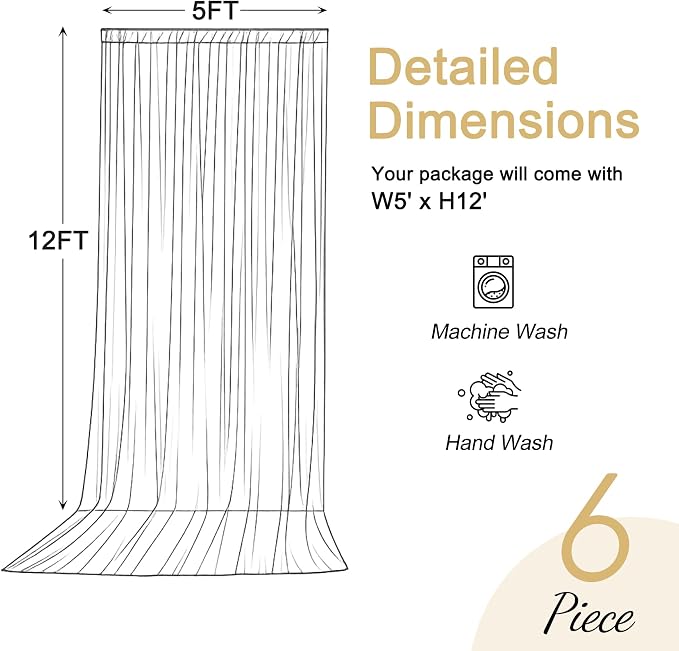 30x12ft White Backdrop Curtains for Parties Wrinkle Free Fabric Backdrop Curtain Wedding Photo Drapes Backdrop for Birthday Party Baby Shower Bridal Shower Photography Back Drop 6 Panels 5x12FT