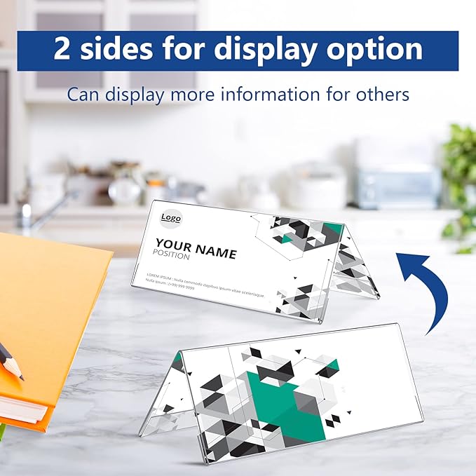 Rossesay 48 Pack Clear Plastic Name Plates for Desk 8.5 x 3 Acrylic Name Plate Holder Desk Sign Frame Table Display Blank Nameplate for Office Business Conference Meeting Room Student Classroom