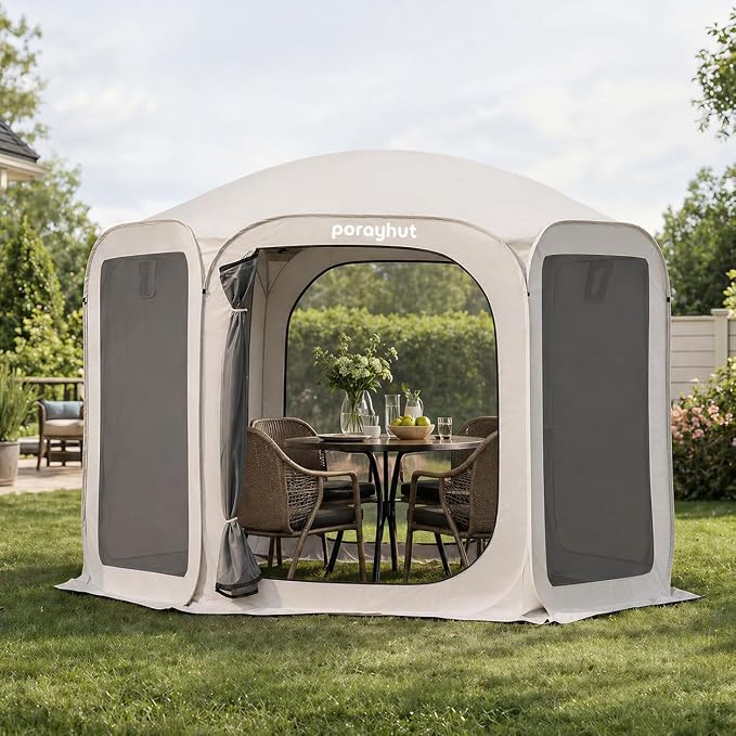 Porayhut Pop up Screen House,Sun Shelter with Breathable Mosquito Netting,10x10FT Large Screen Canopy with Waterproof Floor,Portable Camping Gazebo for Family Friends Party in Backyard,Park