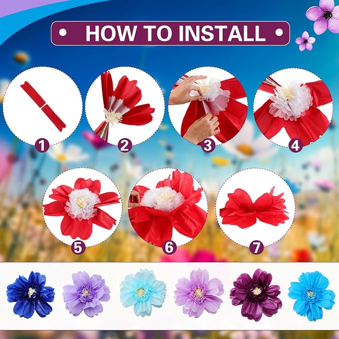 Crowye 12 Pcs Large Colorful Tissue Paper Flowers Decorations Giant Fiesta Craft Crepe Paper Flowers for Wall Decor Backdrop Mexican Wedding Birthday Carnival Party (10'' 20'',Multicolor)