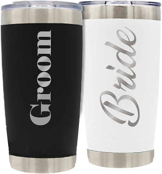 My Personal Memories Bride and Groom Insulated Travel Tumbler Set of 2 - Engraved To Go Cup Gift for Wedding, Rehearsal Dinner Party, Honeymoon, Reception (20 Oz Tumbler Set)