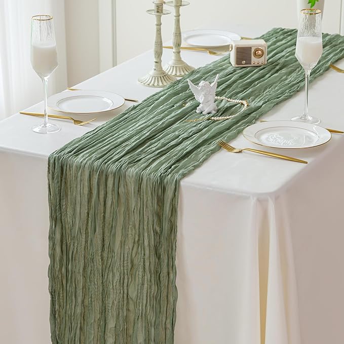 Sage Green Cheesecloth Table Runner Fall Autumn Decor 10ft Table Cloth for Wedding Party Baby Bridal Shower Birthday Halloween Thanksgiving Decoration