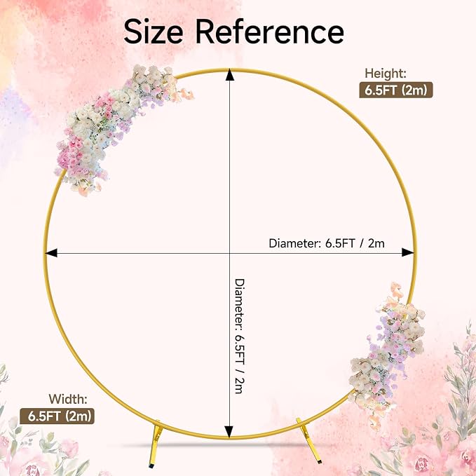 Balloon Arch Stand Metal Round Backdrop Stand Circle Balloon Arch Frame Wedding Arches 6.5FT for Ceremony Birthday Party Baby Shower Decoration