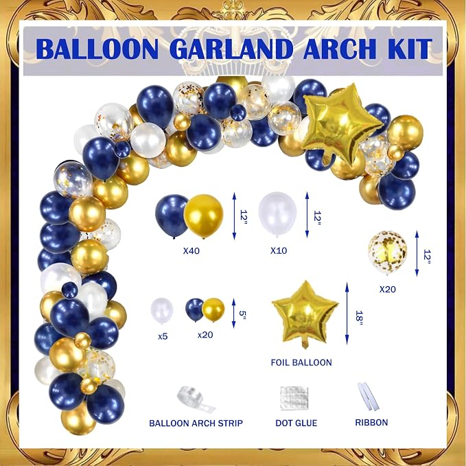 122 PCs Royal Prince Baby Shower Decorations for Boy, Fiesec A Little Prince Is On The Way Its Royal Baby Shower Backdrop Balloon Garland Banner Cake Cupcake Topper Crown Star Blue White Gold