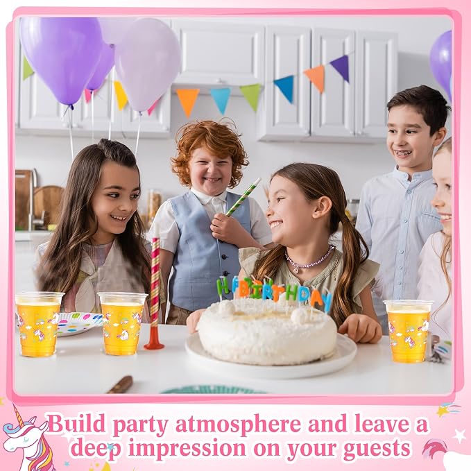 Funnymoom 60 Pack Unicorn Cups 12 oz Disposable Clear Plastic Unicornio Rainbow Drinking Cups for Unicorn Birthday Party Decorations Supplies
