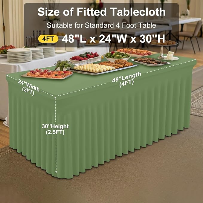 Smiry Spandex Tablecloth, Elastic Fitted Stretch Tablecloth for 4FT Rectangle Tables, Waterproof Washable Table Cover Skirt for Outdoor, Wedding, Banquet & Parties (Sage Green, 48Lx24Wx30H Inch)