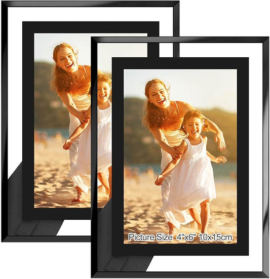 HIKWADERY 4x6 Picture Frames Black - Set of 2, HD Real Glass 4 by 6 Photo Frame for Tabletop Display, Wedding Birthday Mothers Day Gifts (4 x 6, Black)