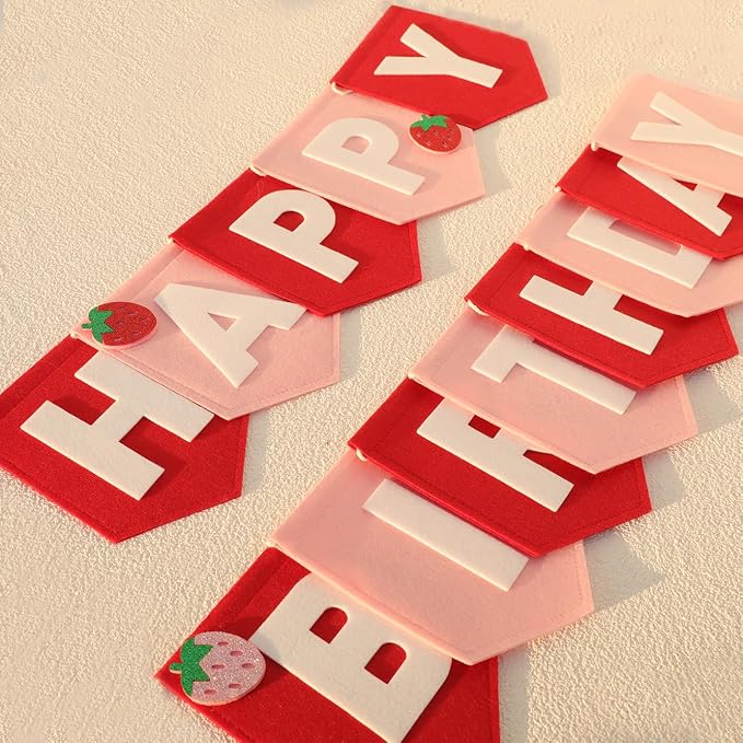 Felt Pink Red Happy Birthday Banner Birthday Decorations for Women Girls Boys Men Pets Handmade Party Backdrop