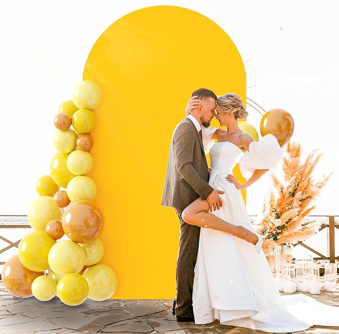 FOTSHARER Gold Arch Cover Spandex Fitted Arched Cover 3.3x6.6FT Wedding Arch Covers Yellow Arch Backdrop Cover Party Backdrop Stand Covers for Round Top Spandex Fabric for Balloon Arches Party Decor