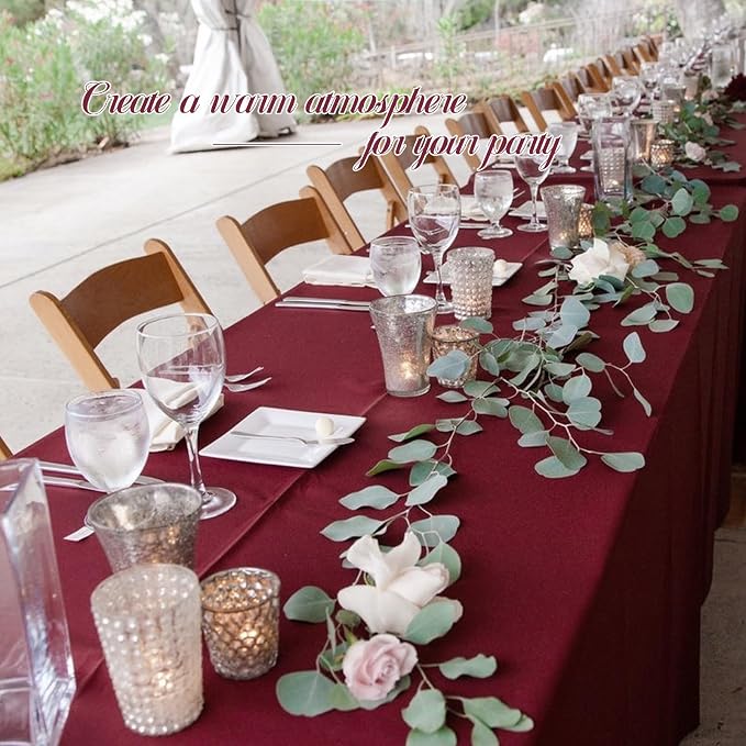 12 Pack Burgundy Tablecloths for Rectangle Tables 60 x 126 Inch Polyester Tablecloth 8 Foot Rectangle Table Cloth Wrinkle Resistant Washable Fabric Table Cover for Party Wedding Banquet Events