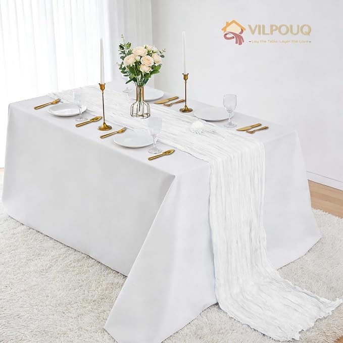 6 Pack White Cheesecloth Table Runner 21x120 Inches, Boho Gauze Rustic Semi Sheer Cheese Cloth Table Runners for Easter Wedding Bridal Baby Shower, Birthday Party, Long Farmhouse Table Decor