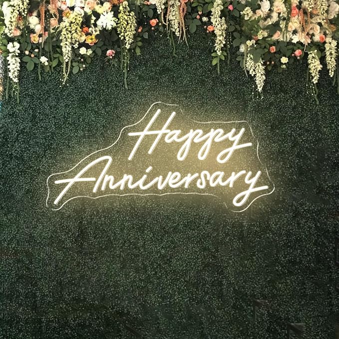 20X10 Inch Large Happy Anniversary Neon Sign, USB Powered Lights Sign, LED Celebratory Neon Lights Sign for Wedding Anniversary Party, Lights Up for Home, Bar, Shop, Warm White