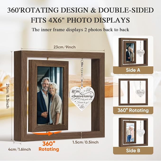 40 Year Anniversary Picture Frame Gifts, Best 40th Anniversary Wedding Gifts for Couple Parents Husband Wife Him Her Men Women, Personalized Forty Year Fortieth Anniversary Wood Gift Decorations
