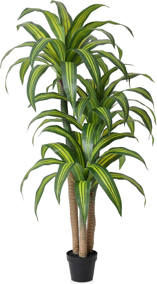 VeriNatural Artificial Dracaena Tree 5FT – Faux Yucca Floor Plant with Silk Leaves & Natural Trunk – Cement-Weighted Pot for Indoor Decor, Office, Living Room, Porch, Entryway, VN225