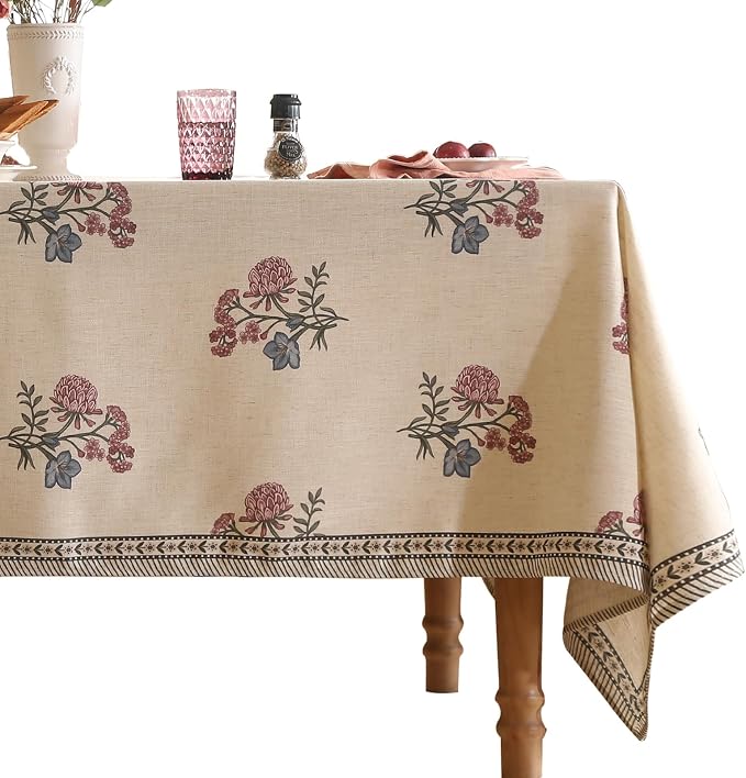 ISAENNE Designer French Linen Rectangular Tablecloth,118"x67"-Helena E | Vintage Elegant Beautiful Extra Long Table Cloth for Rectangle Table,Floral Pattern,Dining Room,Kitchen,Thanksgiving