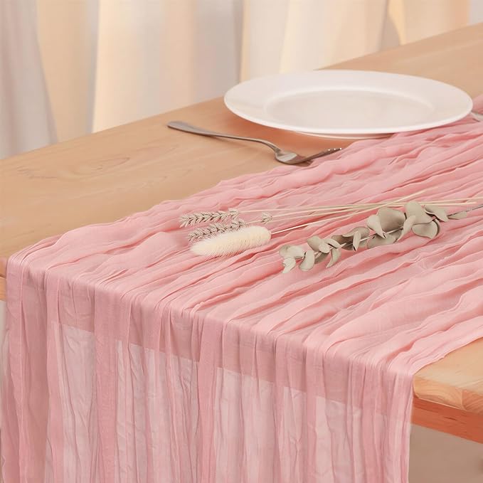 8 Pack Peach Pink Cheesecloth Table Runner 120 Inch 10FT Gauze Cheese Cloth for Baby Shower, Valentine's Day, Wedding Decoration, Birthday Party