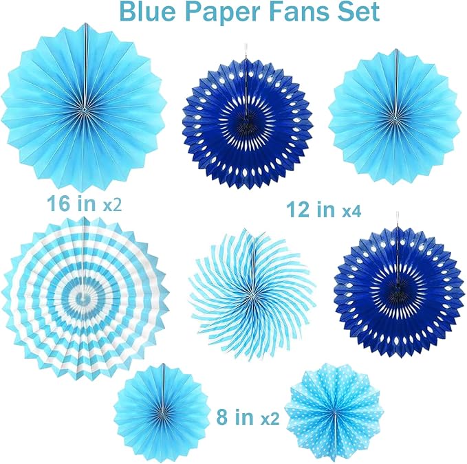 Blue Party Decorations Birthday Paper Fan Baby Shower Tissue Pom Poms Streamers Bachelorette Party Supplies Tassel Garland Banner Wedding Decor