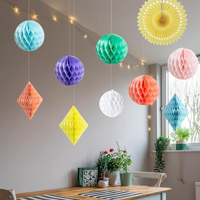 20Pcs Multi-Color Paper Honeycomb Decoration Kit for Candy Bar Birthday Party Decor Pastel Colour Baby Bridal Shower Wedding Party Supplies Rainbow Home Club Bar Decoration Spring Easter Party (Candy)