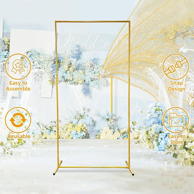 Wedding Square Balloon Arch Stand, Gold Backdrop Stand 6.6 x 3.3 FT Metal Party Frame for Wedding Ceremony Bridal Archway Birthday Party Decoration