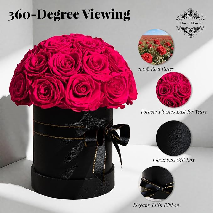 27 Preserved Flowers for Delivery Prime, Roses Dome Forever Flower Decor for Party Home Table Bedroom, Anniversary, Birthday, Wedding Gifts for Women Her (Hot Pink)