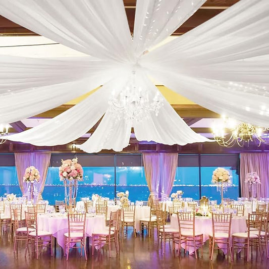 FOTSHARER Ceiling Drapes for Weddings White Ceiling Drapes 5x20FT Wide 4 Panels Tulle Curtain Panels Ceiling Ceiling Fabric Draping Fabric for Bedroom Ceremony Chiffon Curtain Backdrop Decorations