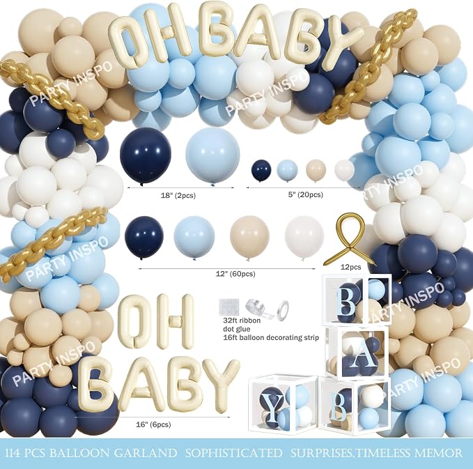Party Inspo Ahoy It’s a Boy Baby Shower Decorations for Boy – 133 PCs Nautical Theme Party Supplies with Backdrop, Balloon Garland, Banner, Tablecloth, Poster, Cake Topper, Sash and Badges