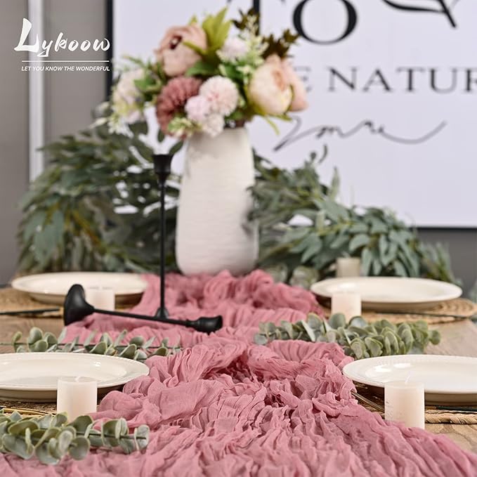 10 Packs Cheesecloth Table Runner Dusty Rose, 35x120 inch Dark Pink Rustic Gauze Boho Wedding Table Runner Decoration, Wedding Table Decor Table Cloth for Wedding Party Bridal Shower Table