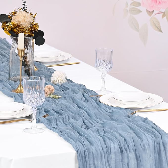 20 Pack Cheesecloth Table Runner - 17x108 Inch Dusty Blue Boho Gauze Cheese Cloth Table Runners for Baby Bridal Shower Decoration Wedding Party Summer Garden Farmhouse