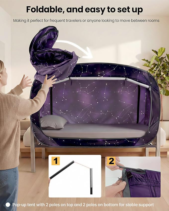 ANC POP Bed Tent Full Bed Canopy Portable Dream Tent for Adult Indoor Sleeping Tents with 2 Doors Breathable Private Space Tents, Starry Constellation